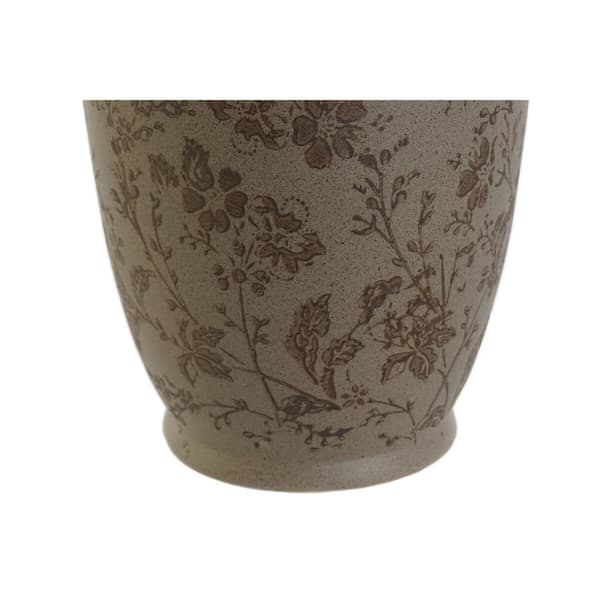 Maljakko Home ESPRIT Ruskea Vihreä Kivitavara Kasvien lehtiä 13 x 13 x 35 cm