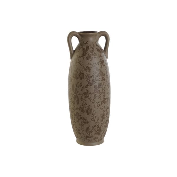 Maljakko Home ESPRIT Ruskea Vihreä Kivitavara Kasvien lehtiä 13 x 13 x 35 cm
