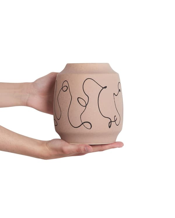Blomvas Sandbeige Stengods Abstrakt Motiv Inomhusdekoration Modern Design Vattentät
