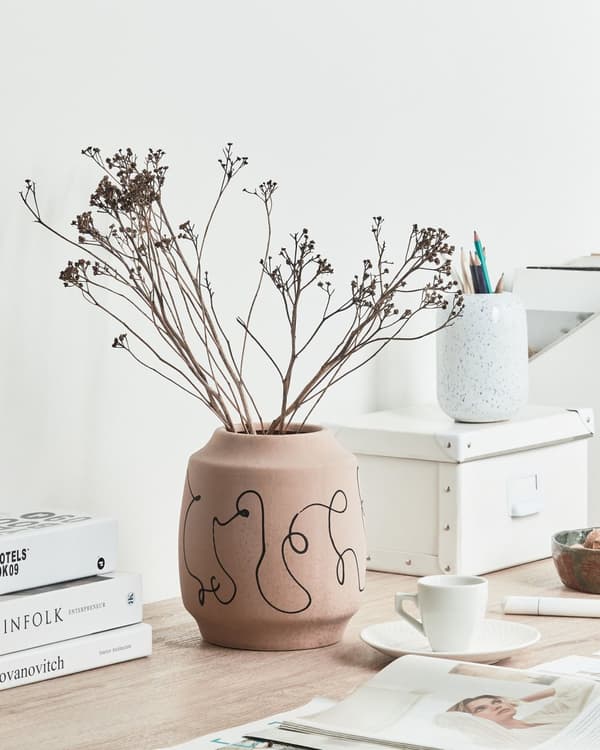 Blomvas Sandbeige Stengods Abstrakt Motiv Inomhusdekoration Modern Design Vattentät