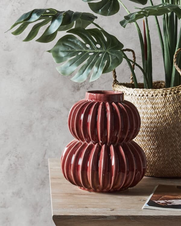 Blomstervase Rød Steintøy 28 cm Moderne design Vanntett Dekorasjon Innendørs
