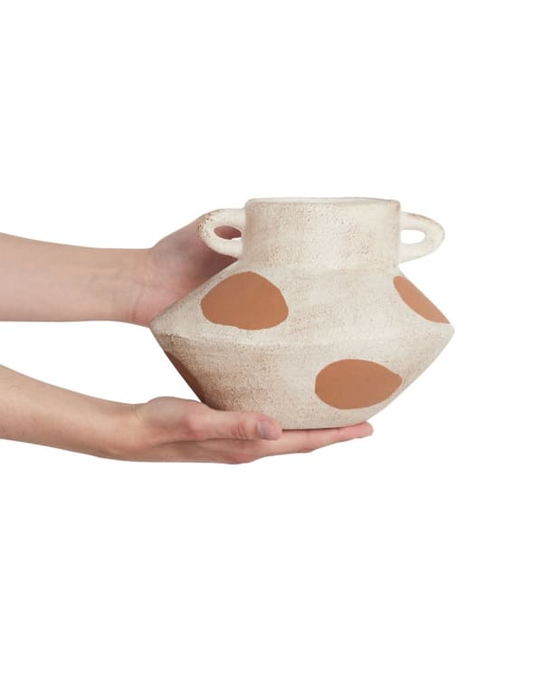 Blomstervase Beige Steintøy 19 cm Abstrakte prikker Moderne design Vanntett Dekorasjon Innendørs