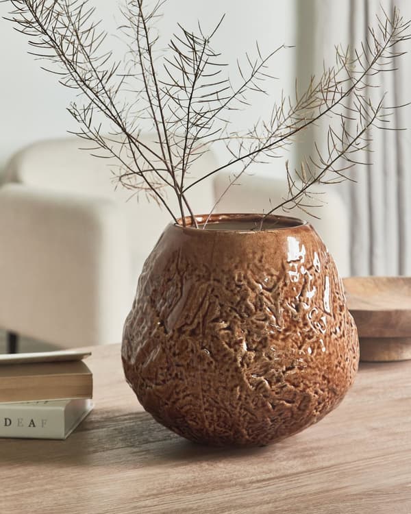 Blomstervase Brun Steintøy Innendørs Dekorasjon Stykke Moderne Design Vanntett