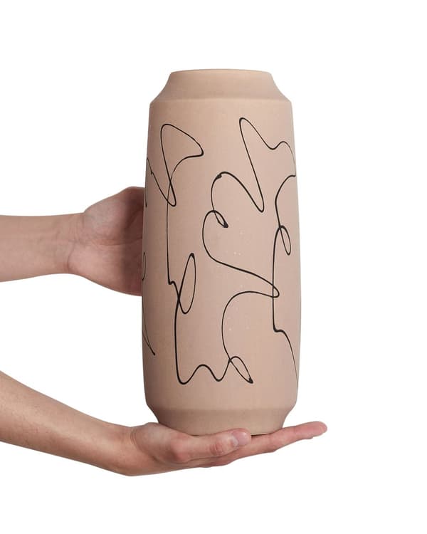 Blomstervase Sandbeige Steintøy 33 cm Abstrakt motiv Moderne design Vanntett Dekorasjon Innendørs