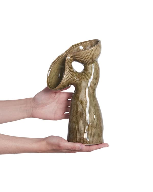 Blomstervase Grønn Steintøy 28 cm Vanntett Abstrakt form Moderne design Dekorasjon Interiør