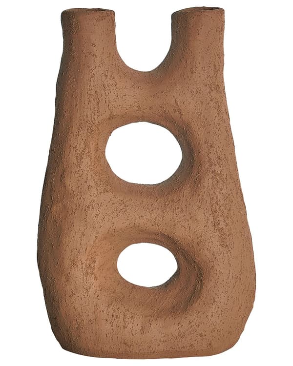 Blomstervase Brun Steintøy 27 cm Abstrakt form Vanntett Retro design Dekorasjon Interiør