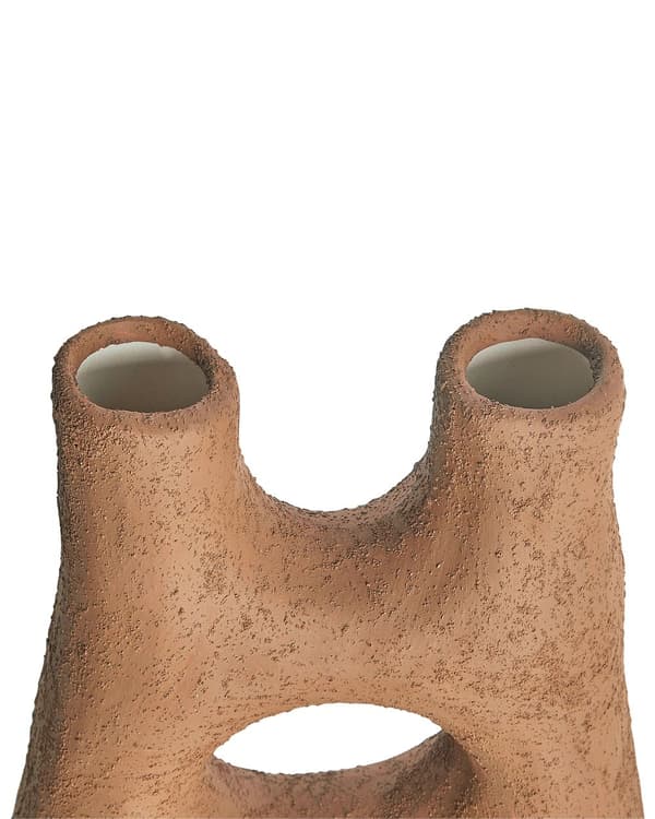Blomstervase Brun Steintøy 27 cm Abstrakt form Vanntett Retro design Dekorasjon Interiør