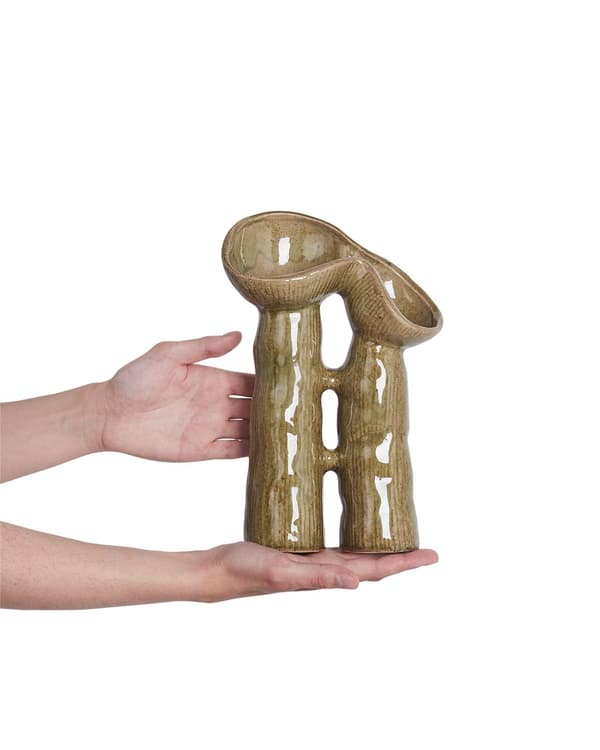 Blomstervase Grøn stentøj 28 cm Vandtæt Abstrakt form Moderne design Dekoration Interiør Vase
