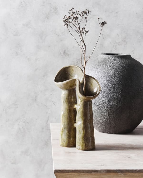 Blomstervase Grøn stentøj 28 cm Vandtæt Abstrakt form Moderne design Dekoration Interiør Vase
