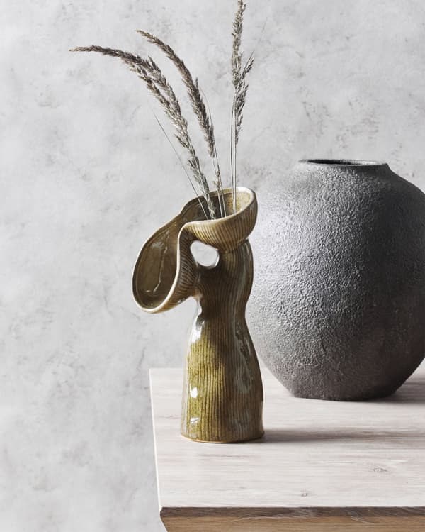Blomstervase Grøn stentøj 28 cm Vandtæt Abstrakt form Moderne design Dekoration Interiør Vase