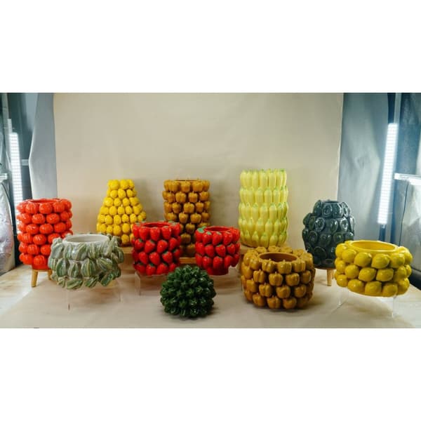 Vase Home ESPRIT Gul Keramik Stentøj Tropisk 25 x 25 x 38 cm