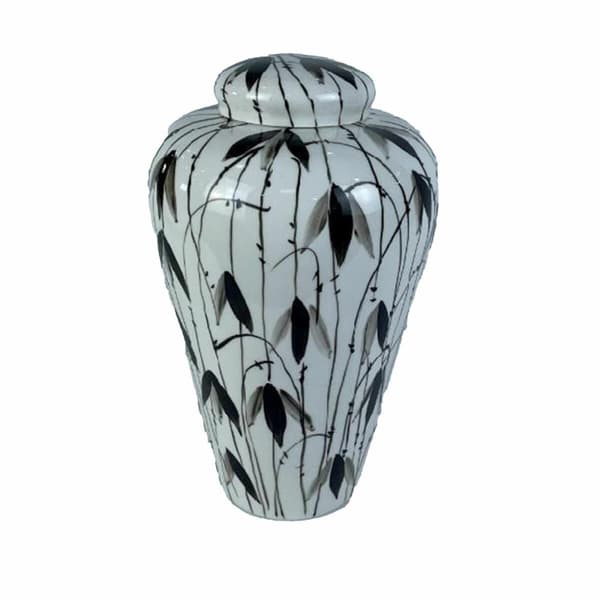 Keramikskål DKD Home Decor Porslin Svart Vit Orientalisk Löv av en växt (23 x 23 x 33 cm)