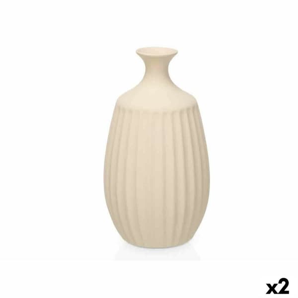 Vas Beige Keramik 21 x 39 x 21 cm (2 antal) Ränder
