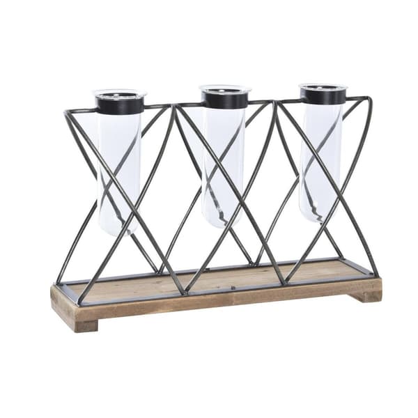 Vase DKD Home Decor Brun Sort Gennemsigtig Metal Krystal Paulonia træ 36,5 x 11,5 x 23,5 cm