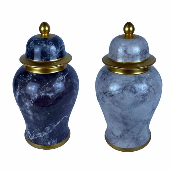 Tromme DKD Home Decor Porcelæn Blå Gylden Marmor Moderne 17 x 17 x 32 cm (2 enheder)