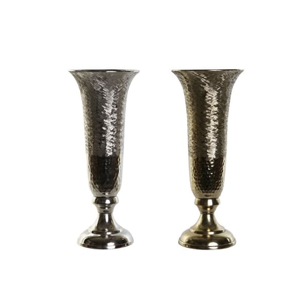 Vase DKD Home Decor Gylden Sølvfarvet Aluminium 13 x 13 x 33 cm (2 enheder)