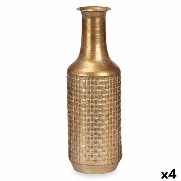 Vase Gylden Metal 14 x 46 x 14 cm (4 enheder) Med relief