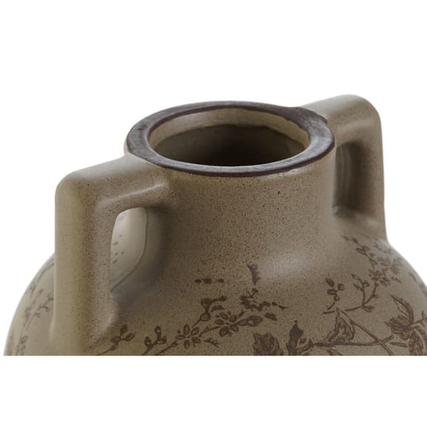 Vase Home ESPRIT Brun Grøn Stentøj Blad af en plante 17 x 17 x 22 cm