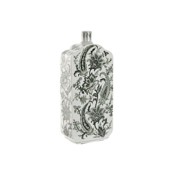 Vase Home ESPRIT Hvid Grøn Porcelæn Blad af en plante 21 x 10 x 48 cm