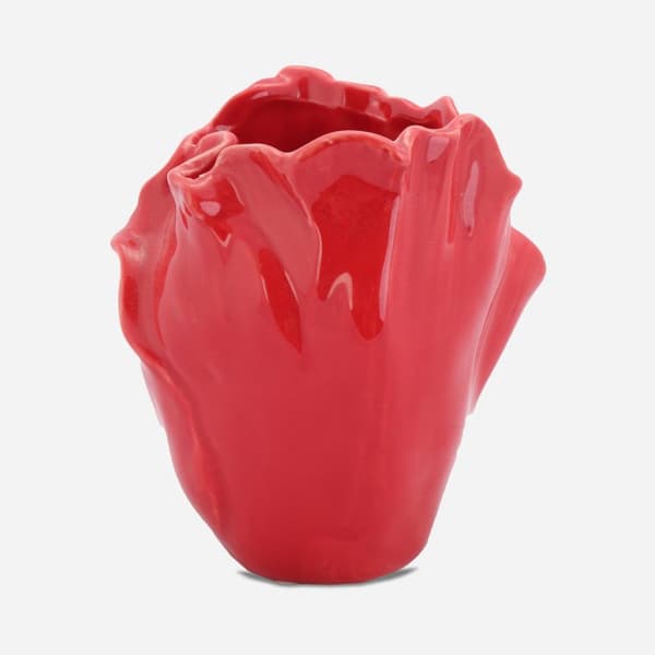 Keramisk vase i form af blomsterblade i rød
