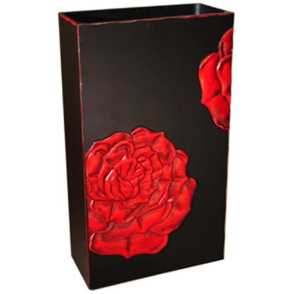 Svart golvvas med rosenmotiv, 70x40x20 cm
