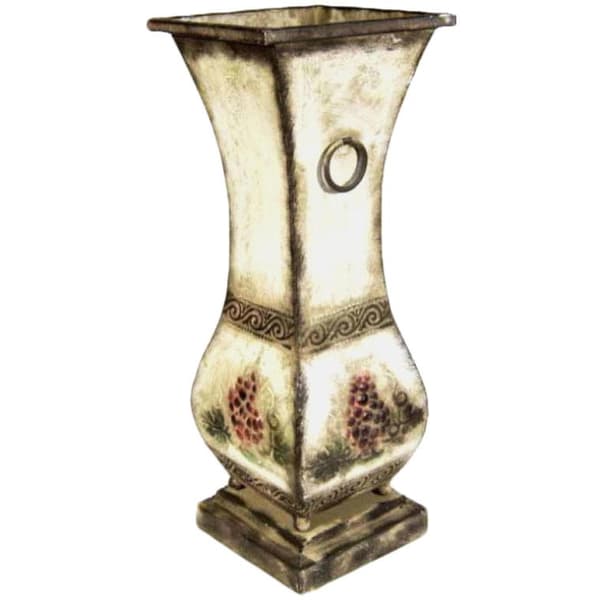 Creme vase, Højde 37cm og Bredde 18cm, med dekorationer