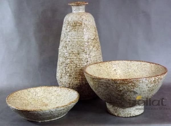 Cream Stripe stenvase, mål 45x22cm