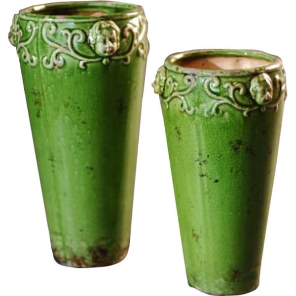 Rustik grøn keramik vase 16x29 cm