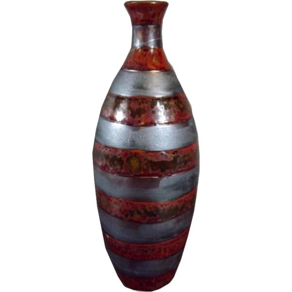Elegant stenvase med striber i murstensgrå, 28x11cm