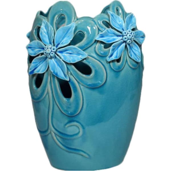 Turkis vase med blomstermotiv med antik finish, 32 cm