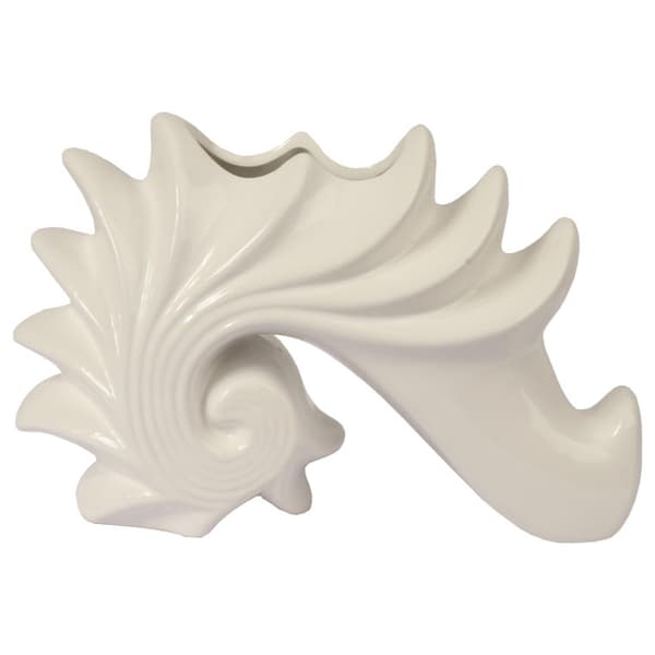 Keramisk hvid skalformet vase 26x17x10 cm