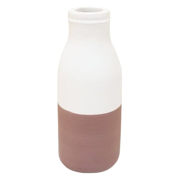 Rootz Vase Hvid Brun Lille dekorativ vase til tørrede eller friske blomster Håndstøbt af ler med rattangreb SITU