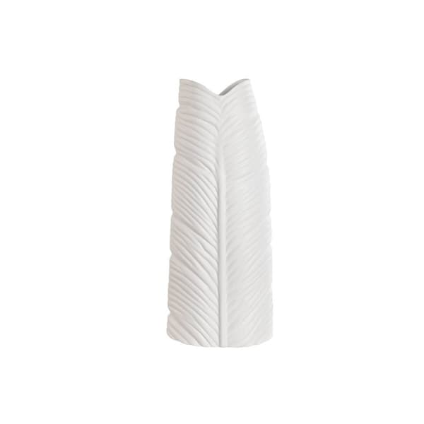 Vase Home ESPRIT Hvid Stentøj Tropisk Blad af en plante 21 x 10 x 50 cm