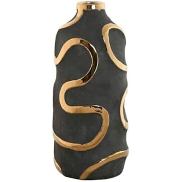 Dekorativ vas - HOME ESPRIT - Modern Abstrakt - Gyllene grå - 19 x 19 x 45 cm - Flerfärgad