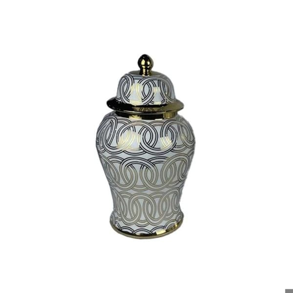 Porcelainpotte - DKD Home Decor - Orientalisk - 22x42 cm - Vit och guld - Etnisk design