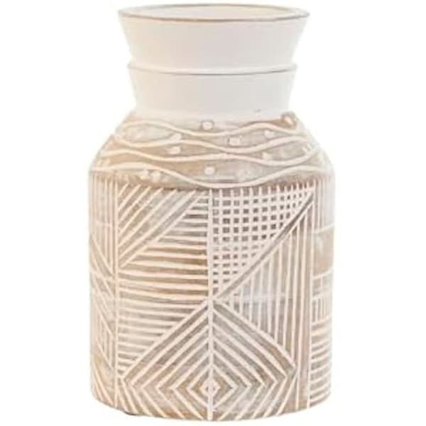 Dekorativ vas - HOME ESPRIT - Mangoträmodell - Naturvit - 15 x 15 x 38 cm - Etnisk stil