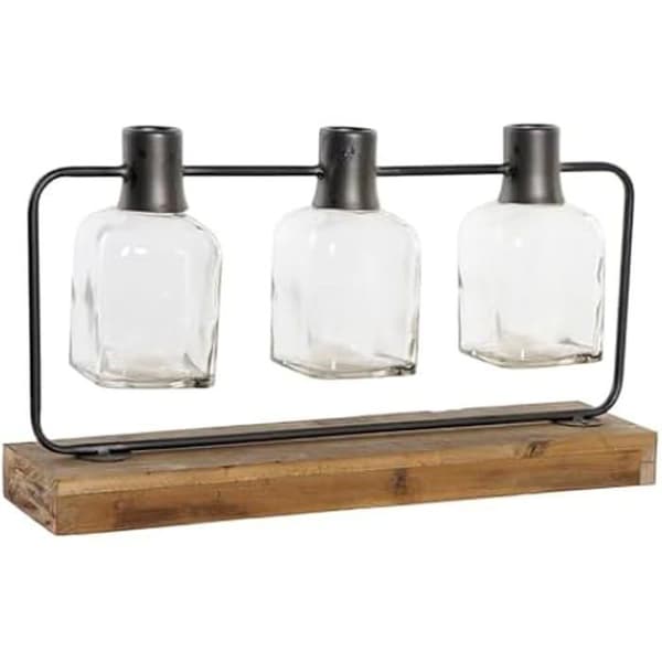 Dekorativ vas - DKD HEMINNREDNING - Svart - Metall, Glas, Paulownia Trä - 49 x 11 x 27 cm - 3 st