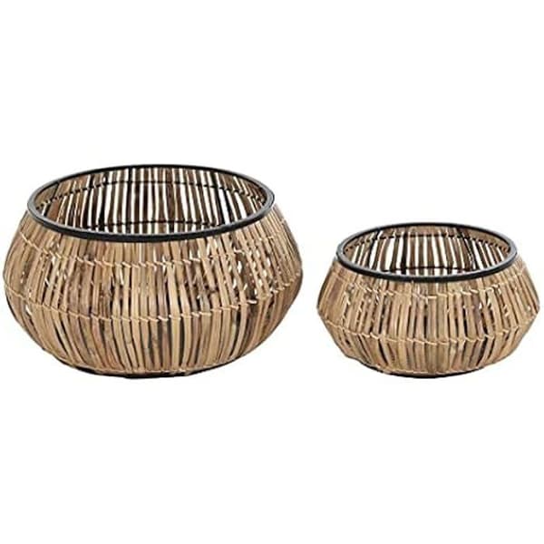 Set med blomkrukor - DKD Heminredning - Metall och rotting - Svart - Mått 50x50x25,4 cm - Modern stil