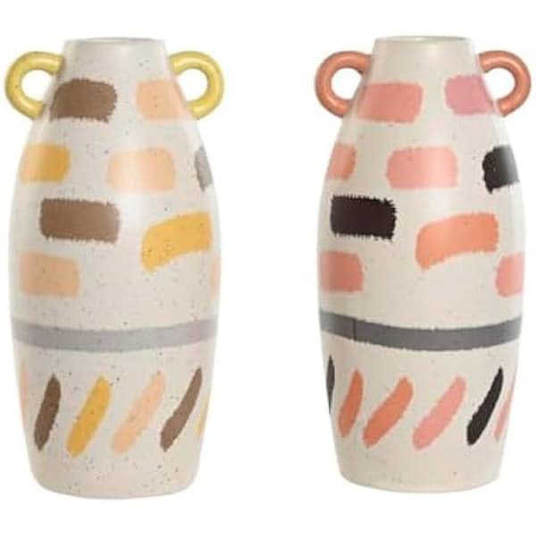 Vas - HOME ESPRIT - Flerfärgad - 17 x 17 x 35 cm - 2 enheter - Porslin/Keramik/Stengods