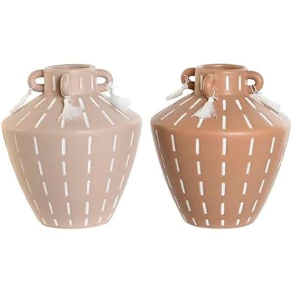 Dekorativ vas - HOME ESPRIT - Ljusbrun - Keramik - 15,5 x 15,5 x 17,1 cm - 2 enheter