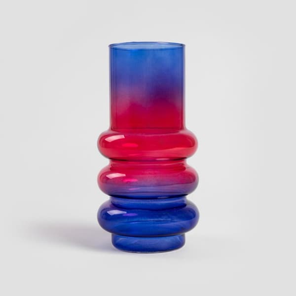 CIRCLE vase glas rød-blå ombre 11x26cm