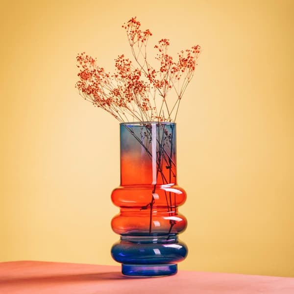 CIRCLE vase glas rød-blå ombre 11x26cm