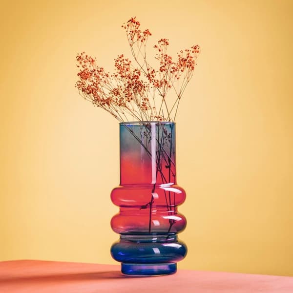 CIRCLE vase glas rød-blå ombre 11x26cm