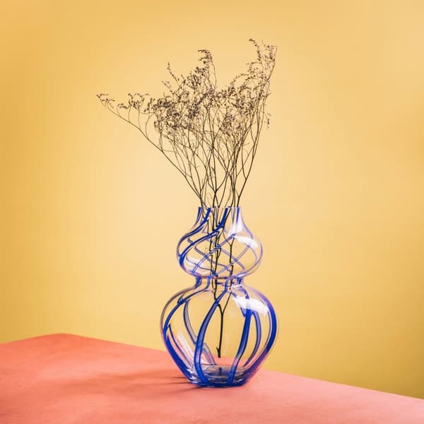 Vase | AZURET | glas med blå striber | 17x25cm | 729829