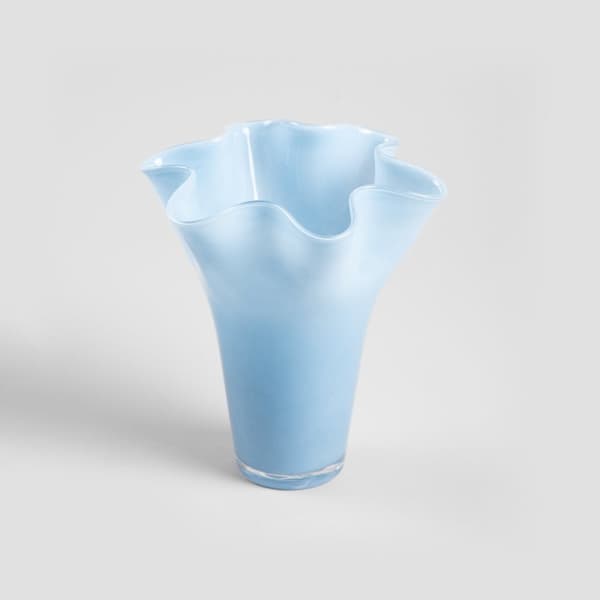 Vase | MODERNE HAMPTONS | glas blåt med bølger | 19x22,5cm | 729836
