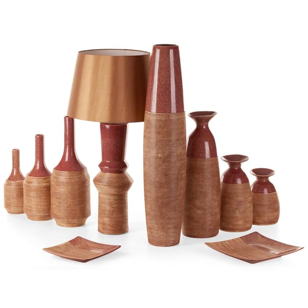 Dekorativ vase ELDA 17x80 Eurofirany rød lysebrun slank riflet med glat hals