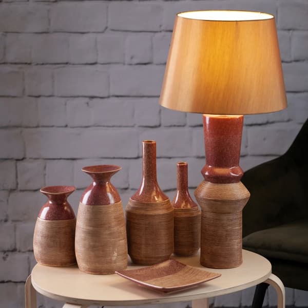 Dekorativ vase ELDA 12x29 Eurofirany rød lysebrun rillet med glat hals