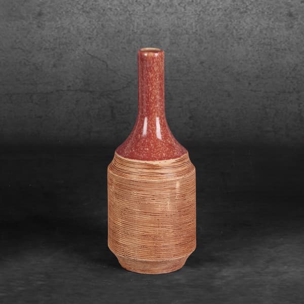 Dekorativ vase ELDA 12x29 Eurofirany rød lysebrun rillet med glat hals