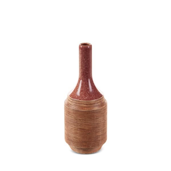 Dekorativ vase ELDA 12x29 Eurofirany rød lysebrun rillet med glat hals