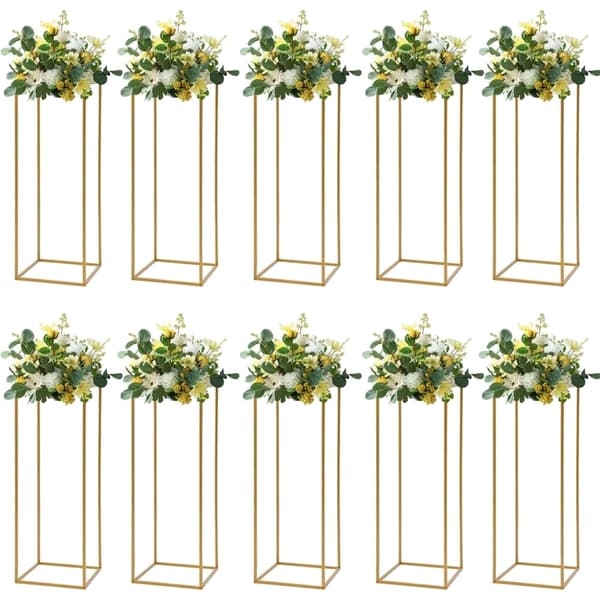 Blomsterhållare, 61 cm hög, klassisk kubdesign,Guld